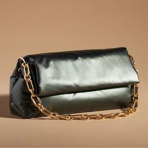 NWT Anthropologie Metallic Puff Shoulder Bag; Gold Chain
